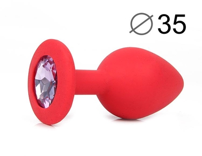 Красная конусовидная анальная пробка с сиреневым кристаллом - 8 см. - фото, цены