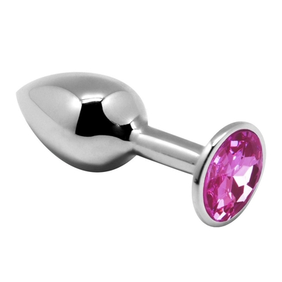 Серебристая анальная втулка с розовым кристаллом Mini Metal Butt Plug Size S - 7 см. - фото, цены