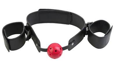 Кляп-наручники с красным шариком Breathable Ball Gag Restraint - фото, цены