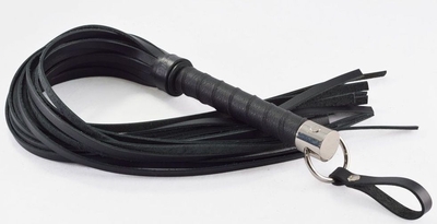 Черная многохвостая плеть с набалдашником и кольцом - 65 см. - фото, цены
