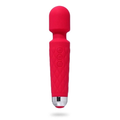 Красный жезловый вибромассажер с рифленой ручкой - 20,4 см. - фото, цены