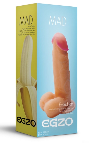 Телесный фаллоимитатор Mad Banana из киберкожи с присоской - 19 см. - фото, цены
