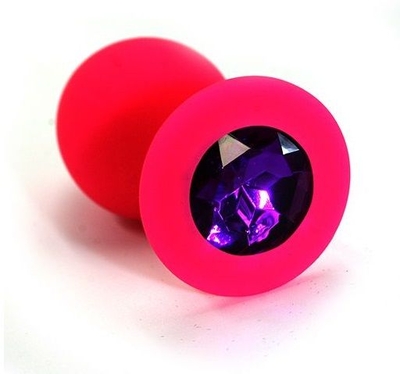 Розовая анальная втулка с фиолетовым кристаллом - 7,3 см. - фото, цены
