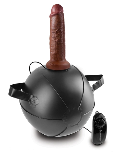 Мини-мяч с фаллической насадкой коричневого цвета и вибрацией Vibrating Mini Sex Ball with 7 Dildo - 17,7 см. - фото, цены