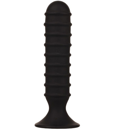 Чёрный ребристый массажер для анальной стимуляции Menzstuff Ribbed Torpedo Dong - 15 см. - фото, цены