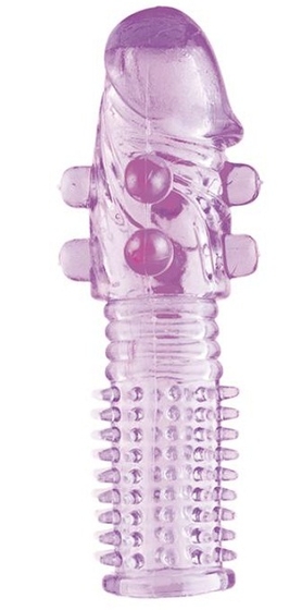 Гелевая фиолетовая насадка с шариками и шипами - 14 см. - фото, цены
