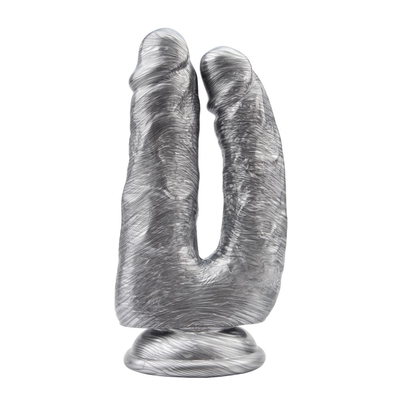 Серебристый анально-вагинальный фаллоимитатор Dick Cumming - 18 см. - фото, цены