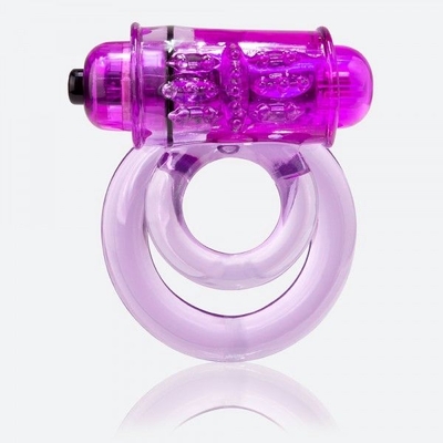 Фиолетовое двойное виброкольцо со стимулятором клитора Doubleo 6 - фото, цены