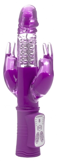 Фиолетовый вибратор Laci с двумя отростками по бокам - 23 см. - фото, цены
