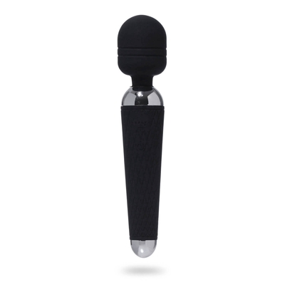 Черный жезловый вибромассажер с рифленой ручкой - 20 см. - фото, цены