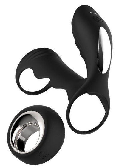 Черная насадка на пенис с вибрацией Hyperion Remote - 10 см. - фото, цены