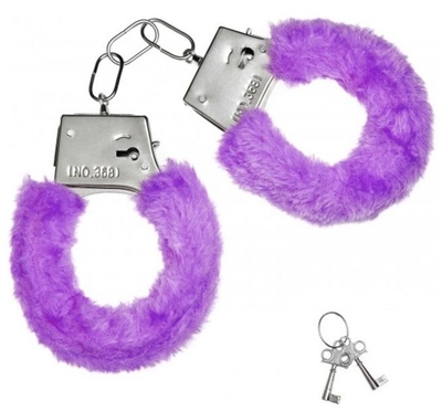 Металлические наручники с фиолетовой меховой опушкой и ключиками - фото, цены