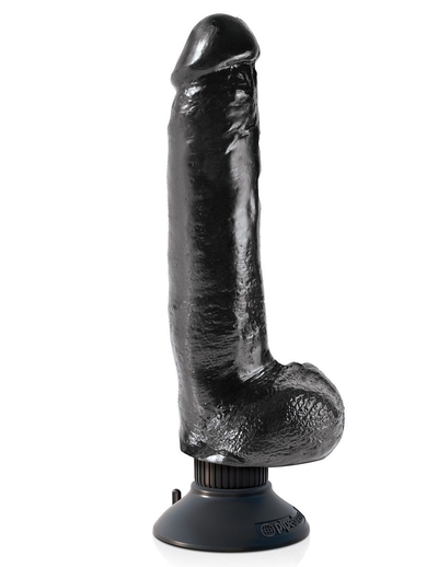 Чёрный виброфаллос со съемной присоской 9 Vibrating Cock with Balls - 22,9 см. - фото, цены