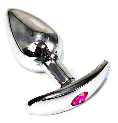 Серебристая анальная пробка для ношения с розовым кристаллом - 6 см. - фото, цены