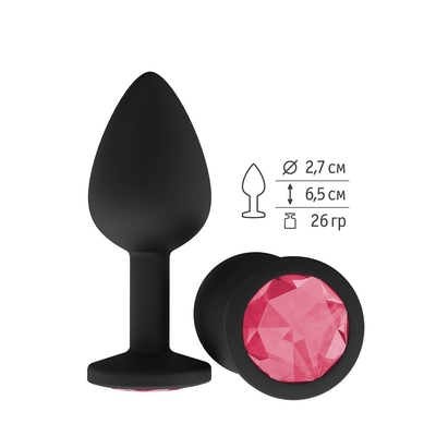 Чёрная анальная втулка с малиновым кристаллом - 7,3 см. - фото, цены