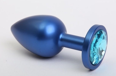 Синяя анальная пробка с голубым кристаллом - 8,2 см. - фото, цены