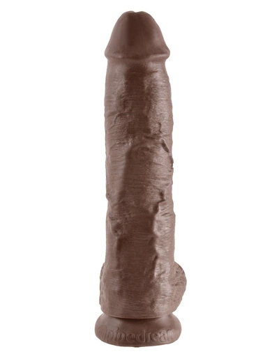 Большой коричневый фаллоимитатор с мошонкой 10 Cock with Balls на присоске - 25,4 см. - фото, цены