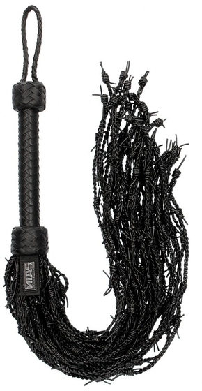 Черная многохвостая плетеная плеть Leather Barbed Wire Flogger - 77 см. - фото, цены