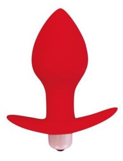 Красная коническая анальная вибровтулка с ограничителем - 8 см. - фото, цены
