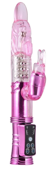 Розовый хай-тек вибратор с клиторальным зайцем - 25 см. - фото, цены
