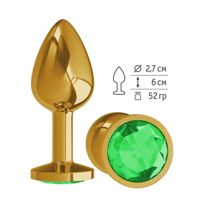 Золотистая анальная втулка с зеленым кристаллом - 7 см. - фото, цены