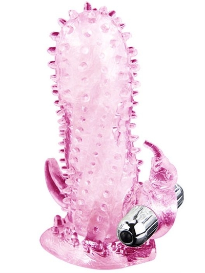 Розовая насадка-удлинитель с пупырышками, усиками и вибрацией - фото, цены