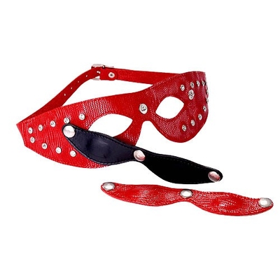 Красная кожаная маска со съёмными шорами - фото, цены