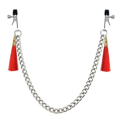 Зажимы на соски с красными кистями Tassel Nipple Clamp With Chain - фото, цены