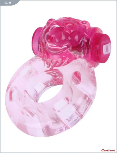 Розовое эрекционное кольцо «Медвежонок» с мини-вибратором - фото, цены