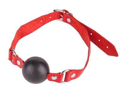Чёрный кляп-шар с красным ремешком - фото, цены