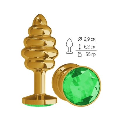 Золотистая пробка с рёбрышками и зеленым кристаллом - 7 см. - фото, цены
