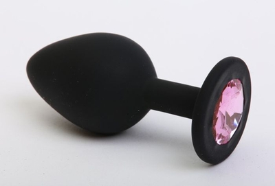 Черная силиконовая пробка с розовым кристаллом - 7 см. - фото, цены