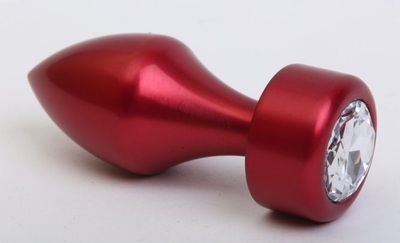 Красная анальная пробка с широким основанием и прозрачным кристаллом - 7,8 см. - фото, цены