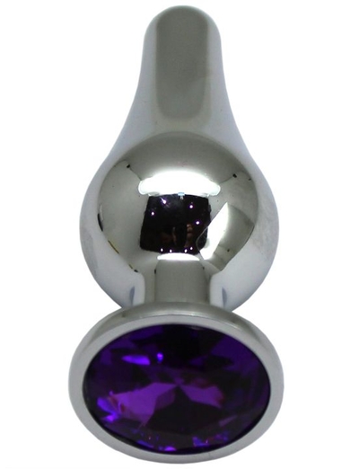 Серебристая анальная пробка с фиолетовым кристаллом - 9,4 см. - фото, цены
