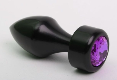 Чёрная анальная пробка с широким основанием и фиолетовым кристаллом - 7,8 см. - фото, цены