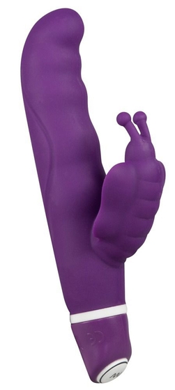 Фиолетовый вибростимулятор G-точки Smile G-Butterfly Vibrator с клиторальной бабочкой - 15,5 см. - фото, цены
