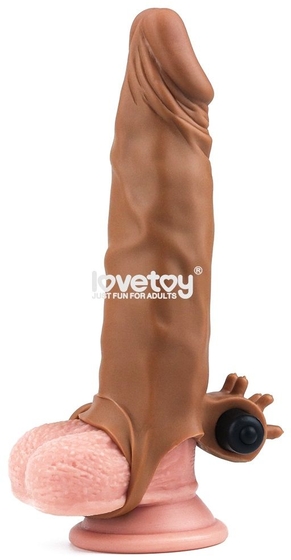 Коричневая вибронасадка-удлинитель на пенис Add 2 Pleasure X Tender Vibrating Penis Sleeve - 19 см. - фото, цены