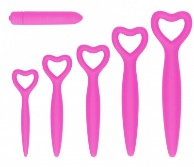 Набор розовых вагинальных расширителей с вибропулей Silicone Vaginal Dilator Set - фото, цены