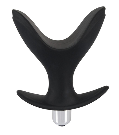 Чёрная анальная V-образная пробка Black Velvets Vibrating Anchor Plug с вибрацией - 10,3 см. - фото, цены