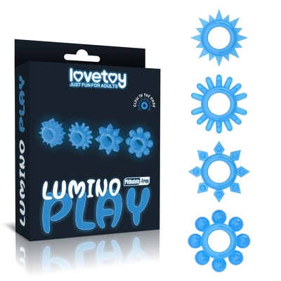 Набор из 4 голубых, светящихся в темноте эрекционных колец Lumino Play - фото, цены