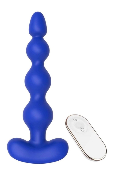 Синяя анальная виброелочка с пультом ду Remote Anal Bead - 18 см. - фото, цены