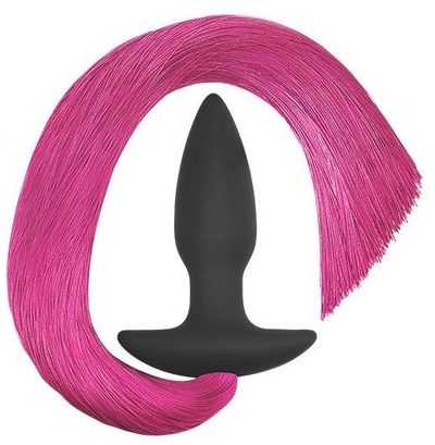 Черная анальная пробка с розовым хвостом Silicone Anal Plug with Pony Tail - фото, цены