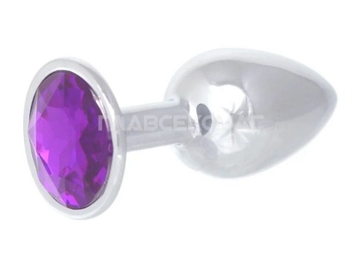 Серебристая анальная пробка с фиолетовым кристаллом - 7 см. - фото, цены