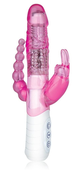 Розовый вибратор хай-тек для тройной стимуляции - 26 см. - фото, цены