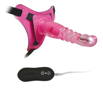 Розовый страпон на трусиках с вибрацией 10Mode Vibrations Harness-G spot Dong - 18,7 см. - фото, цены