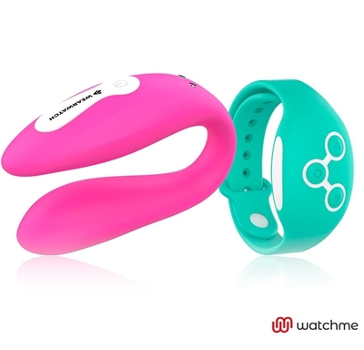 Розовый вибратор для пар с зеленым пультом-часами Weatwatch Dual Pleasure Vibe - фото, цены
