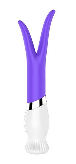Фиолетовый вибратор-ротатор с раздвоенным кончиком Lily - 18 см. - фото, цены