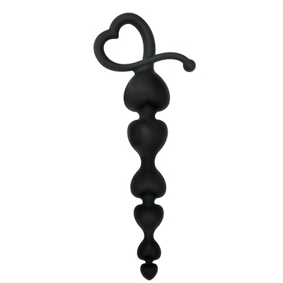 Чёрная анальная цепочка с звеньями-сердечками Hearty Anal Wand Silicone - 18 см. - фото, цены