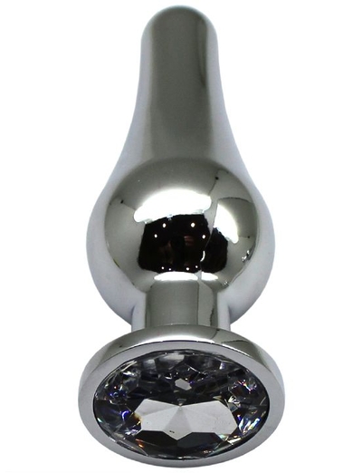 Серебристая анальная пробка с прозрачным кристаллом - 13 см. - фото, цены