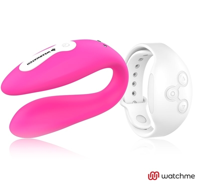 Розовый вибратор для пар с белым пультом-часами Weatwatch Dual Pleasure Vibe - фото, цены